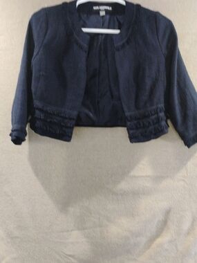 Karl Lagerfeld Navy Cropped Fringe-Trim Jacket